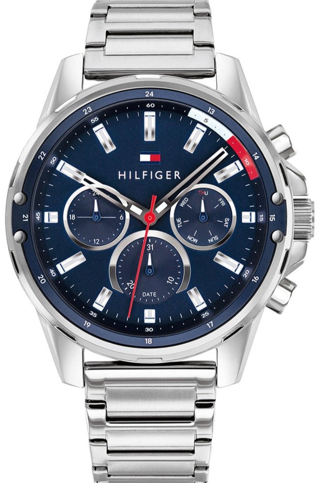 Tommy Hilfiger Mason chronograph watch with blue dial and stainless steel bracelet