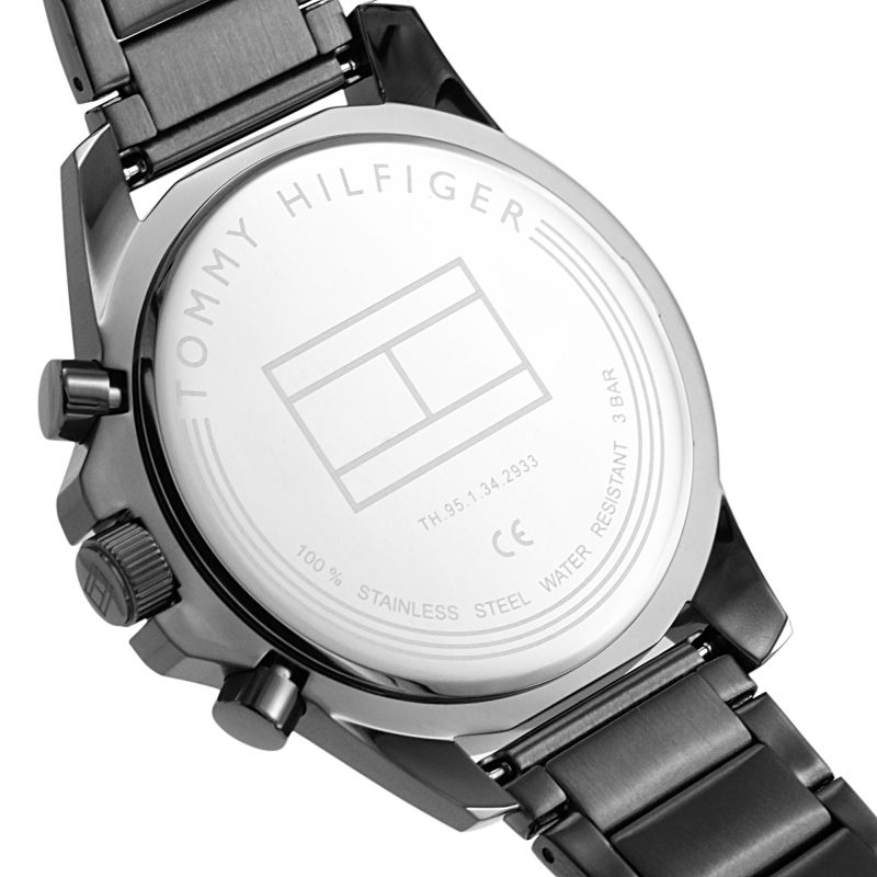 Tommy Hilfiger Mason watch caseback showing stainless steel water resistant details