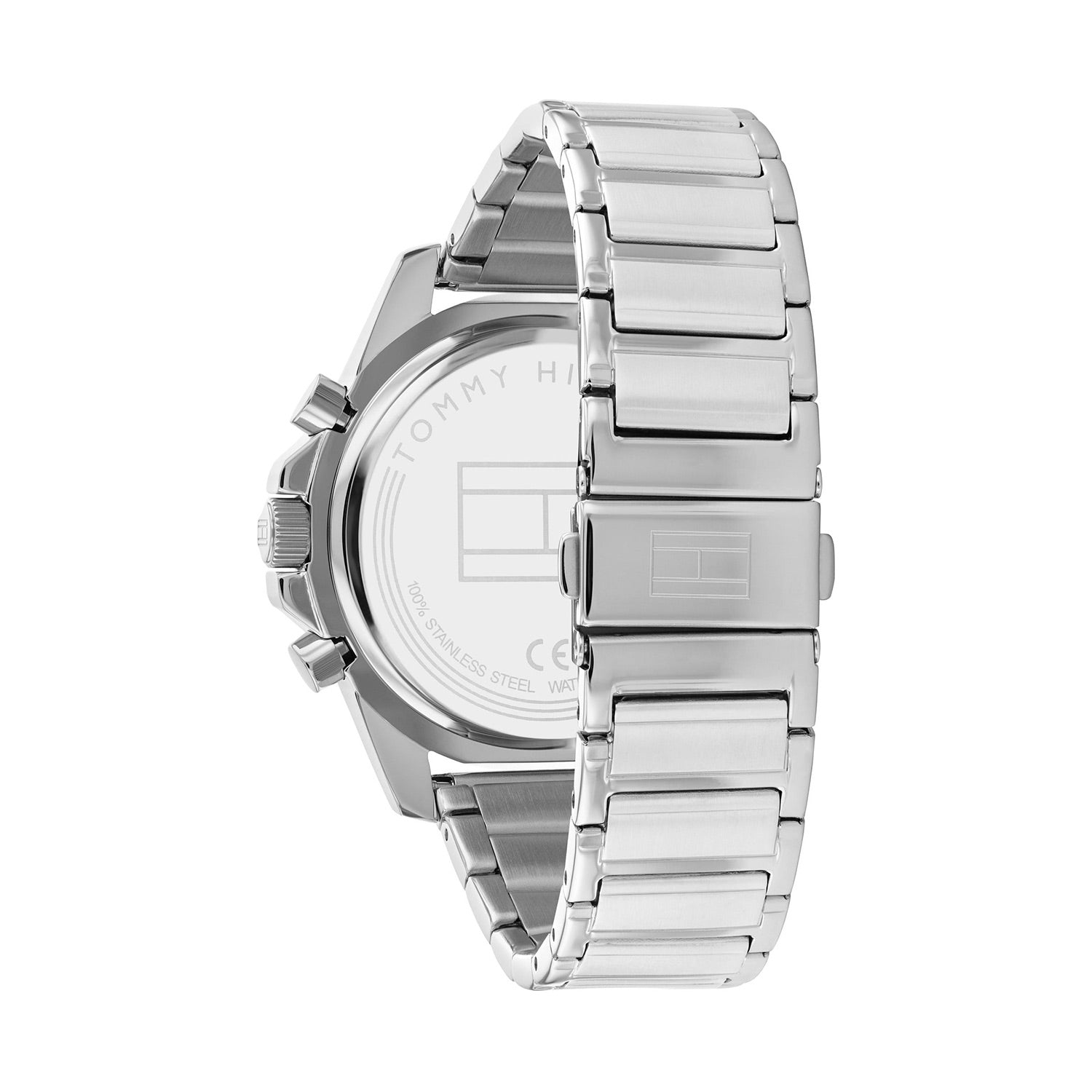 Tommy Hilfiger Mason watch side profile showing silver steel bracelet and case