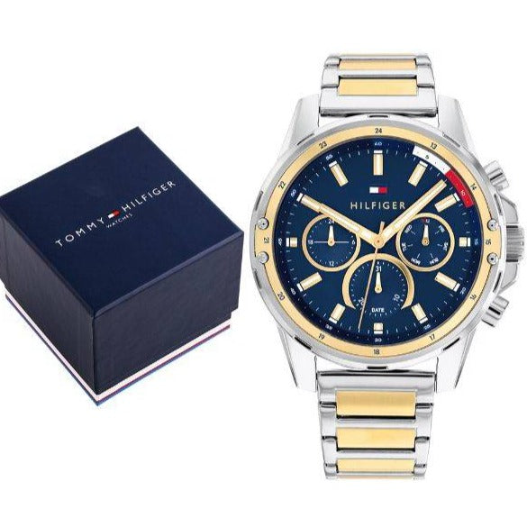 Tommy Hilfiger Mason chronograph watch with navy blue branded gift box