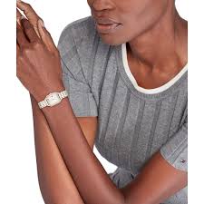 Tommy Hilfiger Mia ladies watch worn on wrist, two-tone stainless steel design