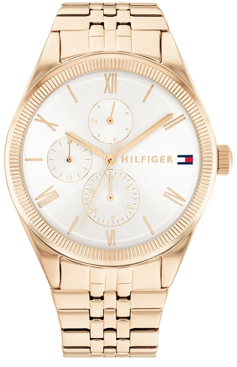 Tommy Hilfiger Monica ladies watch with silver dial and rose gold-tone metal bracelet