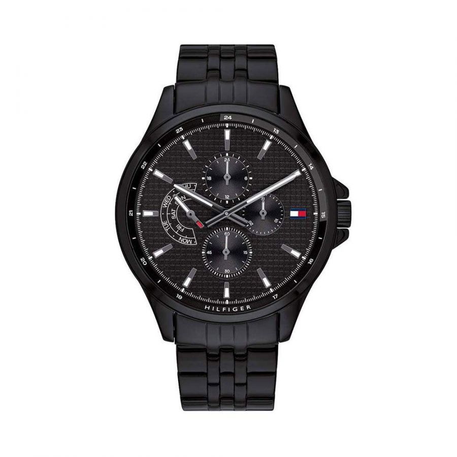 Tommy Hilfiger Shawn black dial chronograph watch with black steel strap