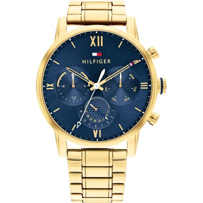Tommy Hilfiger Sullivan gold chronograph watch with navy blue dial and roman numerals