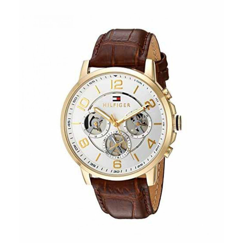 Tommy Hilfiger Keagan Silver Dial Leather Strap Men's Watch #1791291 - The Watches Men & CO