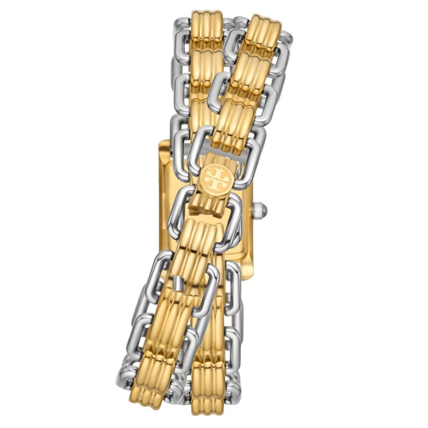 Angled view of Eleanor watch showing wrapped bracelet construction and cream dial