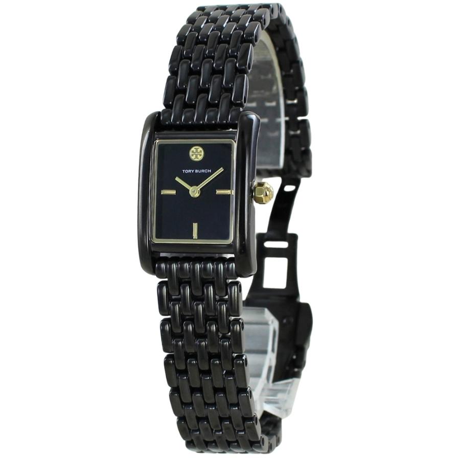The Eleanor 28mm watch on wrist showing black rectangular dial with gold accents
