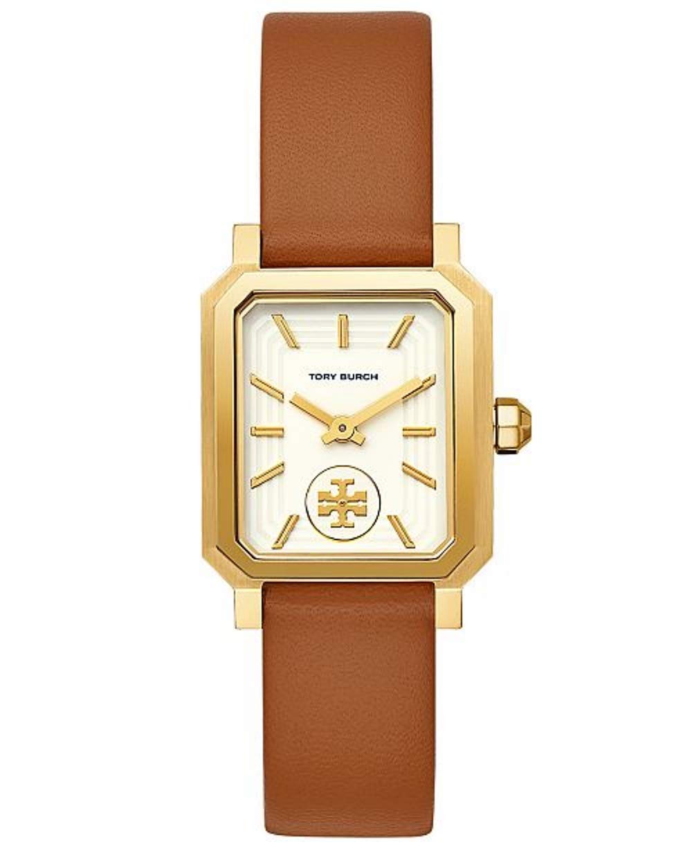 Tory Burch Robinson quartz watch with cream dial and brown leather strap
