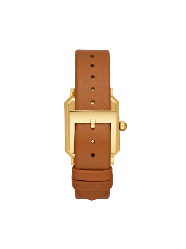 Tory Burch Robinson brown leather strap with gold-tone buckle closure
