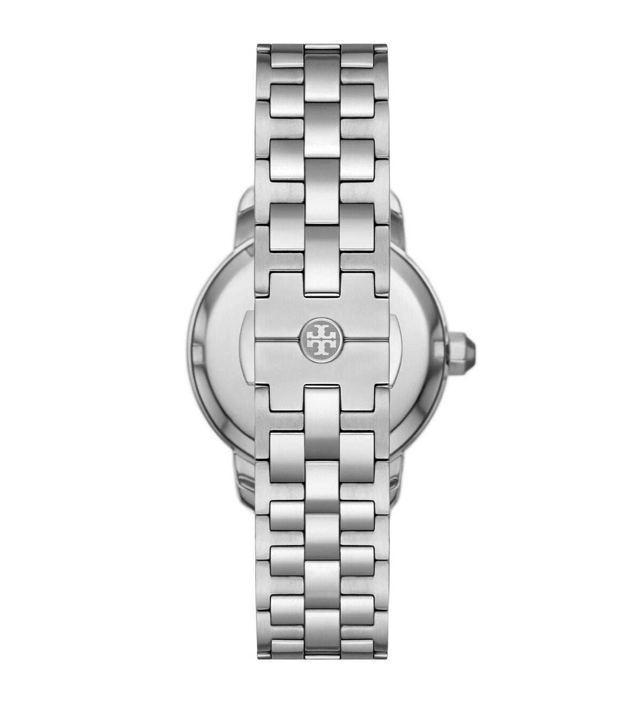 Back view of Tory Burch TBW1054 watch showing caseback with Tory Burch logo