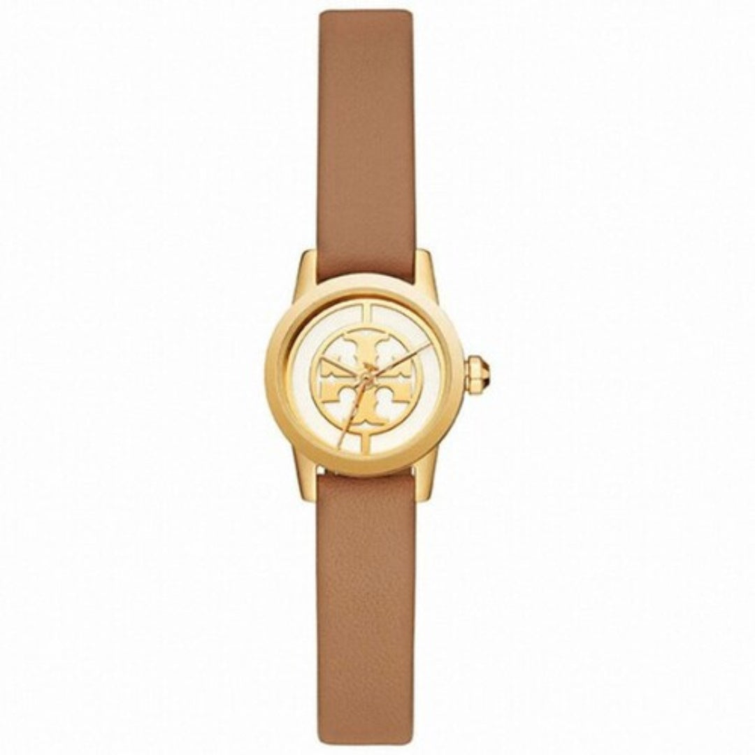 Tory Burch TBW4035 women's watch with ivory dial, gold-tone case, and tan leather strap