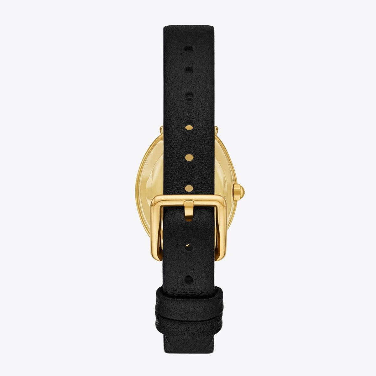 Tory Burch TBW6030 black leather strap with gold tone buckle and adjustment holes
