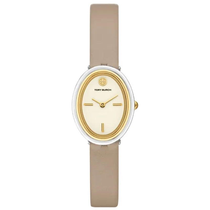 Tory Burch TBW6031 oval watch with white dial and grey leather strap