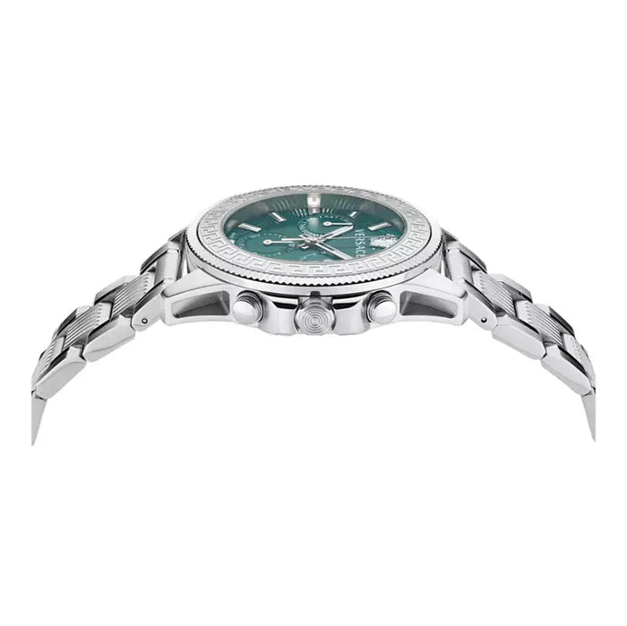 Versace Greca Action Chronograph Quartz Green Dial Silver Steel Strap Men's Watch - VE3J00422
