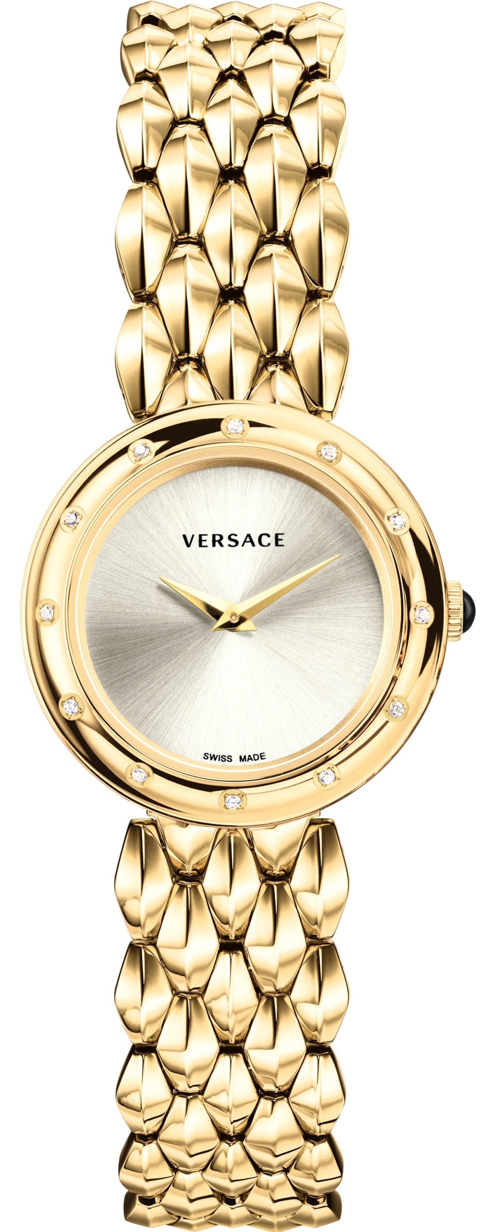 Versace V-Flare ladies watch with silver dial and gold-tone chain bracelet