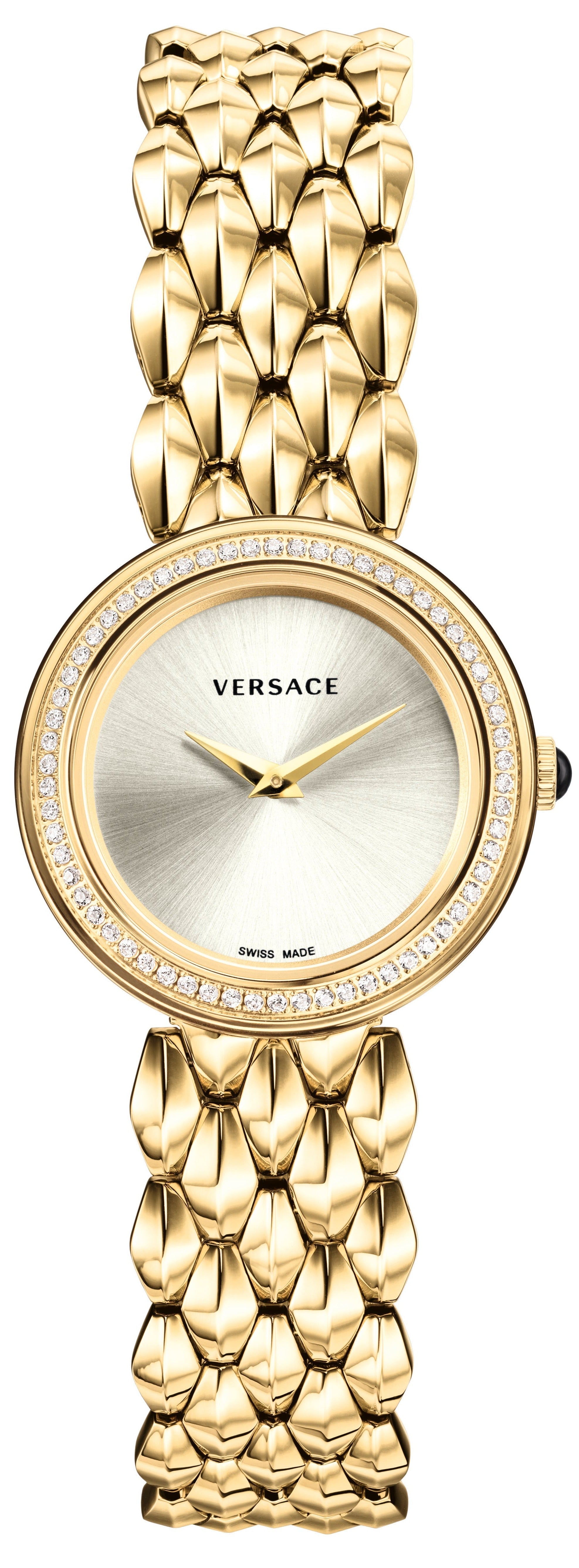Versace gold ladies watch with silver dial and diamond-set bezel