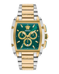 Versace Dominus Chronograph two-tone stainless steel watch with green dial and gold accents