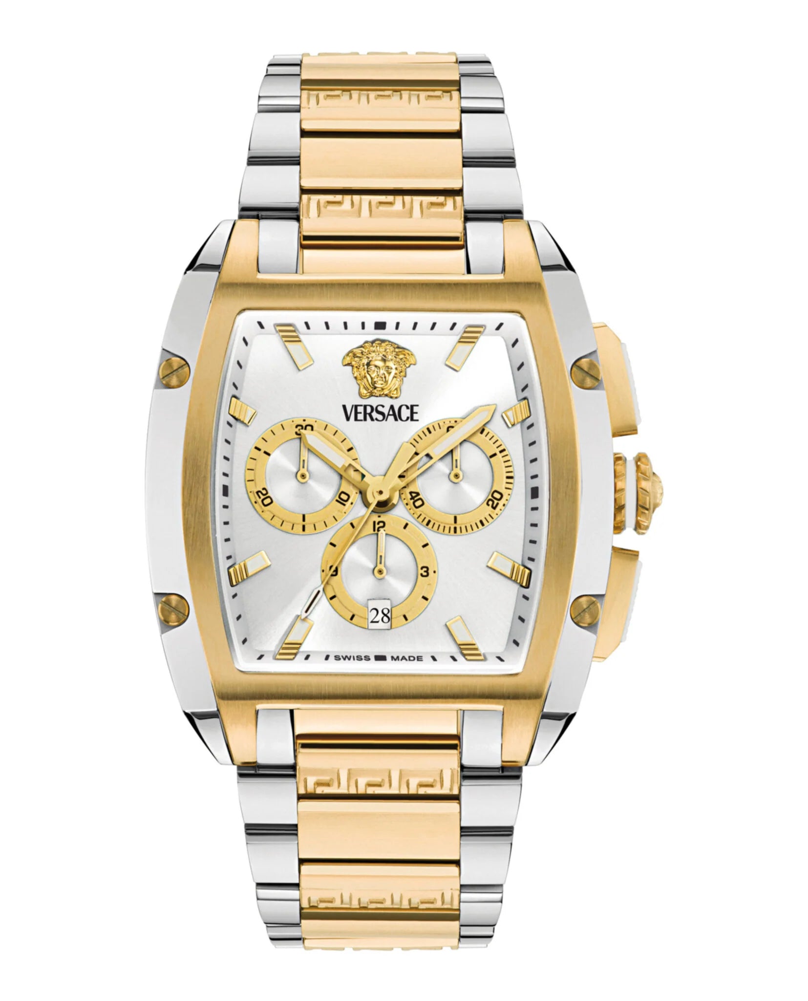 Versace Dominus Chronograph two-tone stainless steel watch with silver dial and gold chronograph subdials