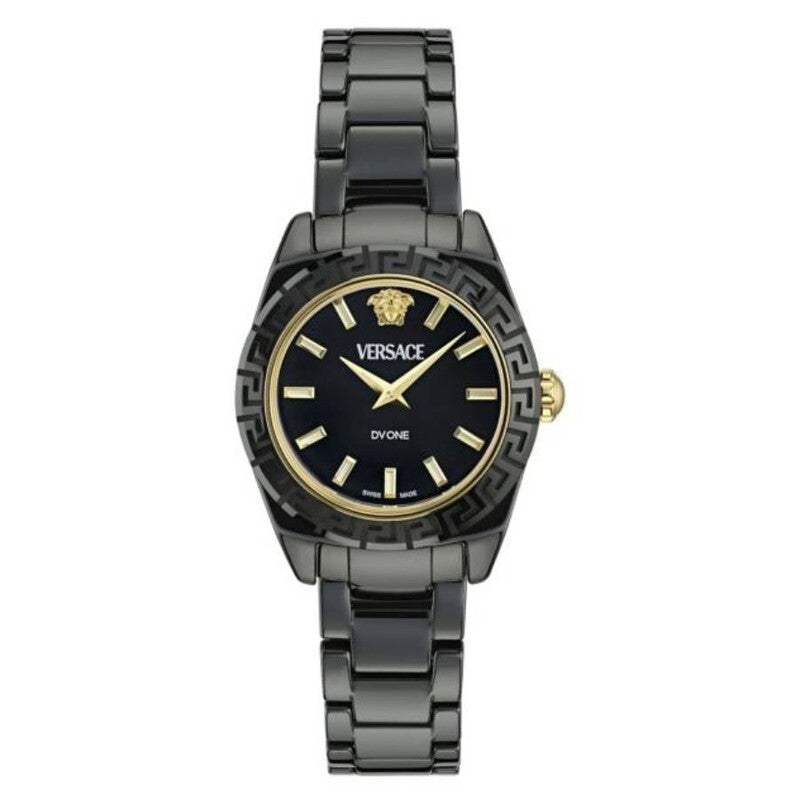 Versace DV One Mini black ceramic women's watch with black dial and gold accents