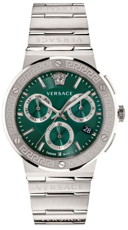 Versace Grace Chronograph Quartz Green Dial Silver Steel Strap Watch For Men - VEZ900121 VEZ900121 - Image 1