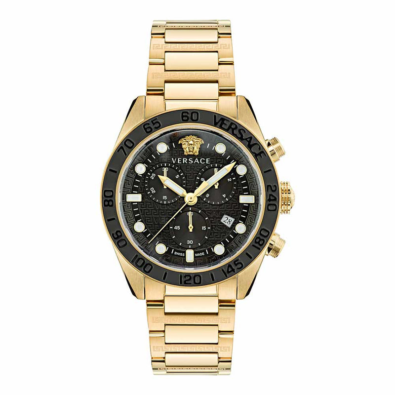 Versace Greca Dome Chronograph Black Dial Gold Steel Strap Watch for Men - VE6K00523 VE6K00523 - Image 1