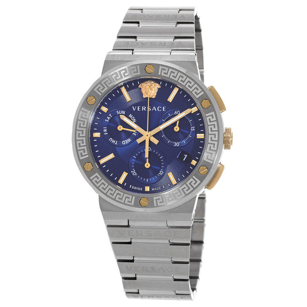 Versace Greca Logo Chronograph Quartz Blue Dial Men's Watch VEZ900221 - The Watches Men & Co