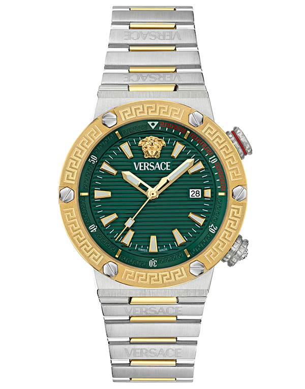 Versace Greca Logo Diver Quartz Green Dial Two Tone Steel Strap Watch for Men - VE8G00524 VE8G00524 - Image 1