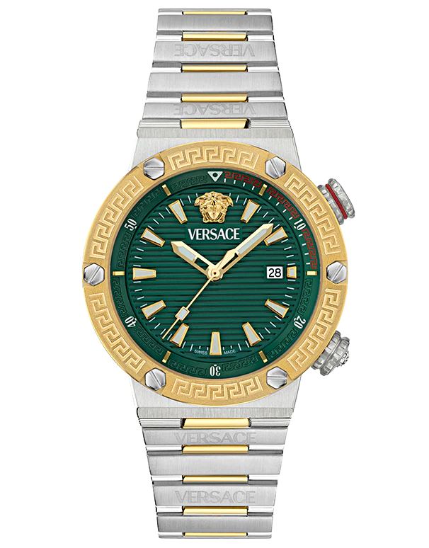 Versace Greca Logo Diver Quartz Green Dial Two Tone Steel Strap Watch for Men - VE8G00524 VE8G00524 - Image 1