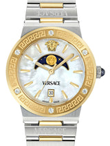 Versace Greca Logo Mother of Pearl Two-Tone Swiss Moonphase Watch - VE7G00524