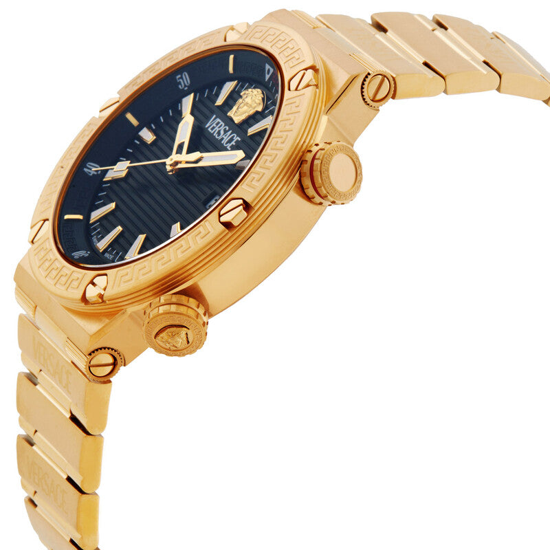 Versace Greca Logo Quartz Black Dial Gold Steel Strap Watch for Men - VE8G00624