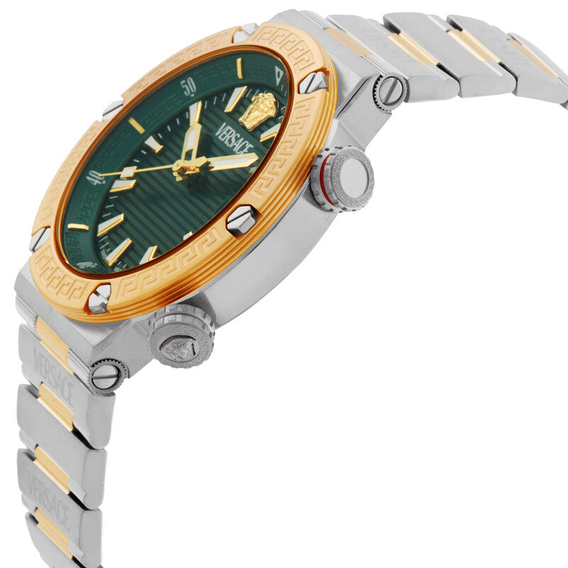 Versace Greca Logo Diver Green Dial Two-Tone Swiss Chronograph Watch - VE8G00524