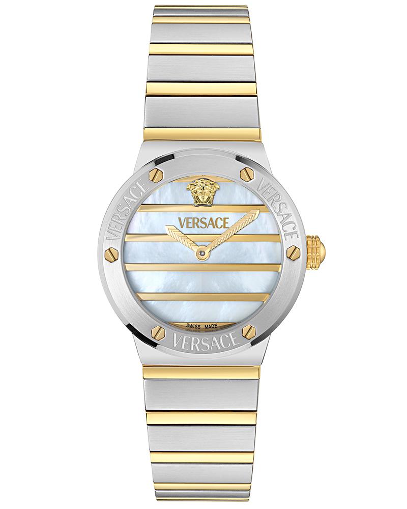 Versace Greca Logo women's watch with mother of pearl dial and two-tone stainless steel bracelet