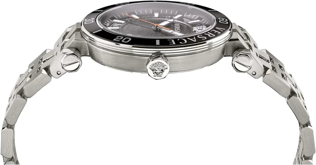 Versace Greca Sport worn on wrist showing black dial with rotating bezel