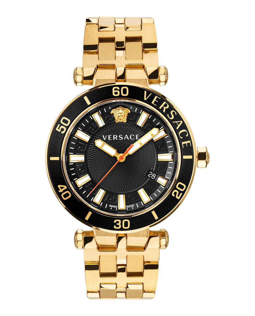 Versace Greca Sport gold men's watch with black dial and gold bracelet