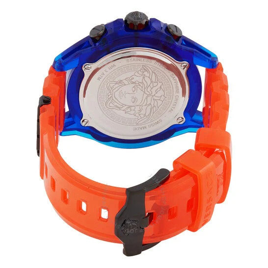 Versace Icon Active watch caseback with Medusa logo and stainless steel backing