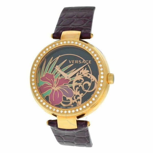 Versace Mystique Hibiscus Quartz Diamond Black Dial Ladies Watch I9Q81D9HI S702 - The Watches Men & Co