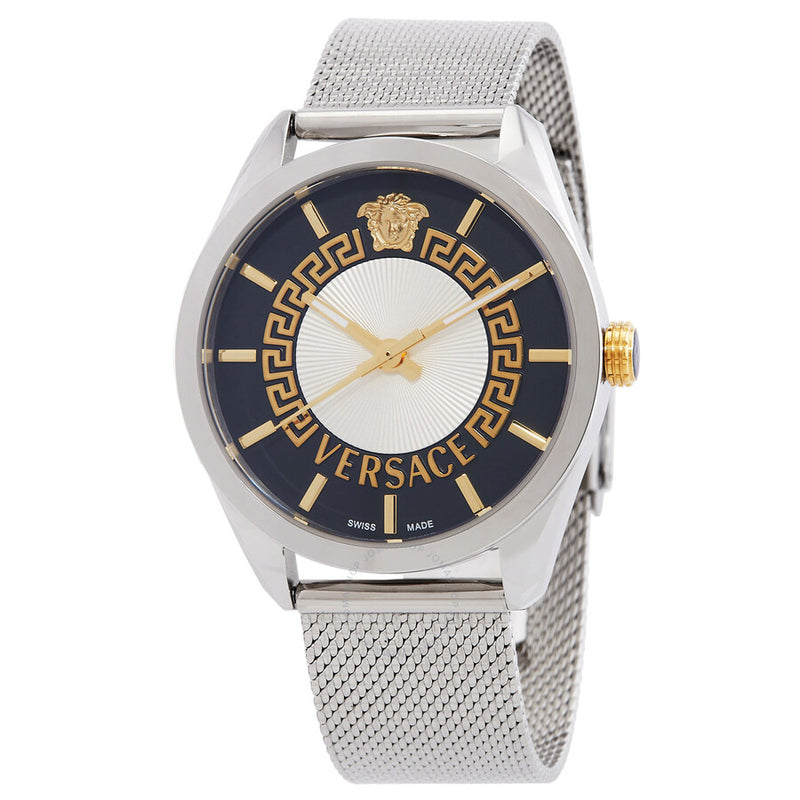 Versace New V Circle Quartz Men's Black Guilloche Dial Watch VE8A00324 - The Watches Men & Co