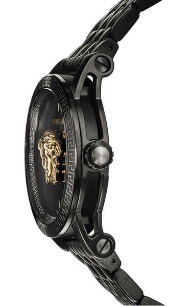 Versace Palazzo Empire side profile showing case thickness and black steel band