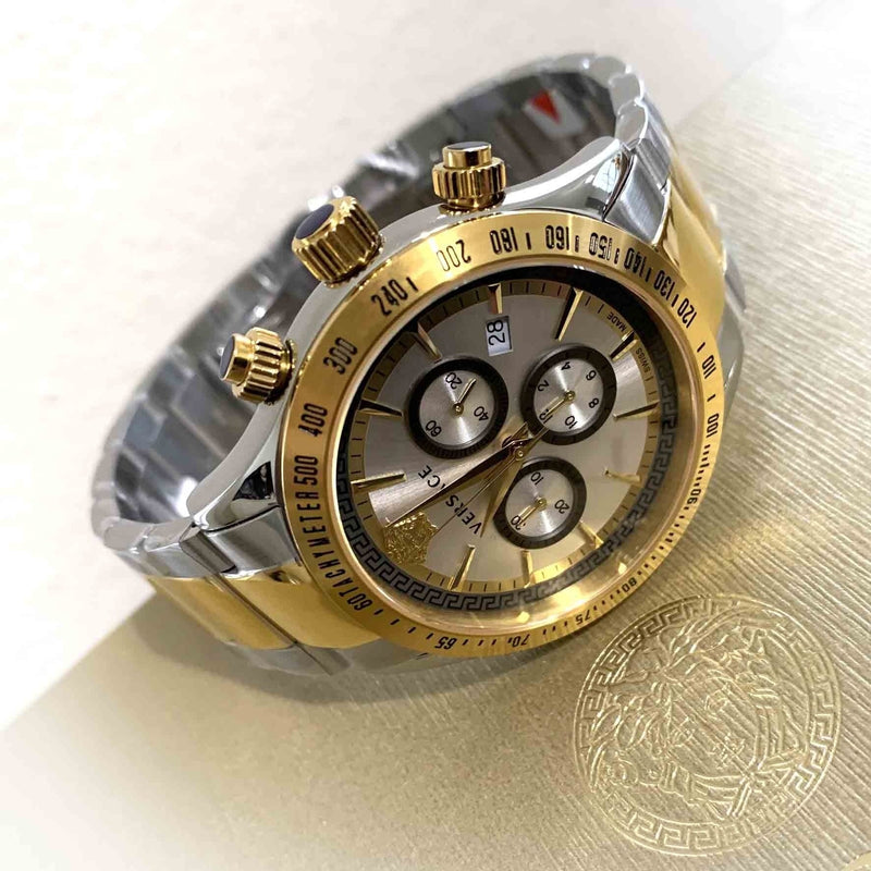 Versace Quartz Two-Tone Stainless Steel Silver Dial Men’s Watch VEV700519 - Men’s Watches