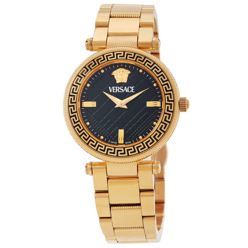 Versace Reve Lady Black Dial Gold Watch - VE8B00624