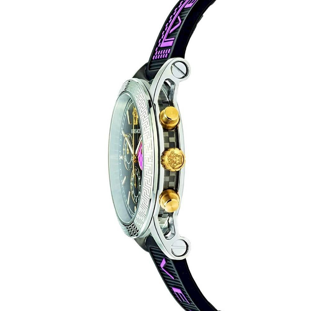 Versace Sport Tech ladies watch side view displaying two-tone case and gold chronograph pushers