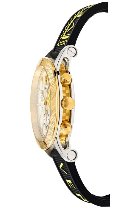 Side profile of Versace Sports Tech watch displaying case thickness and pushers