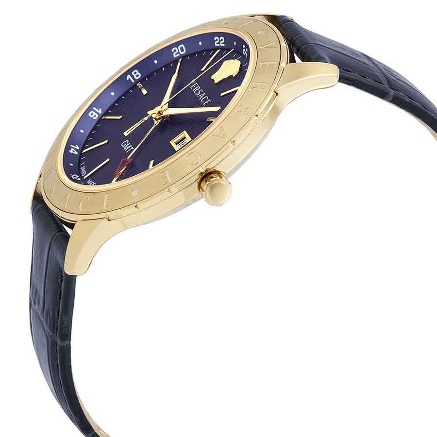 Versace Univers GMT Blue Dial Blue Leather Men’s Watch VEBK00318 - Watch