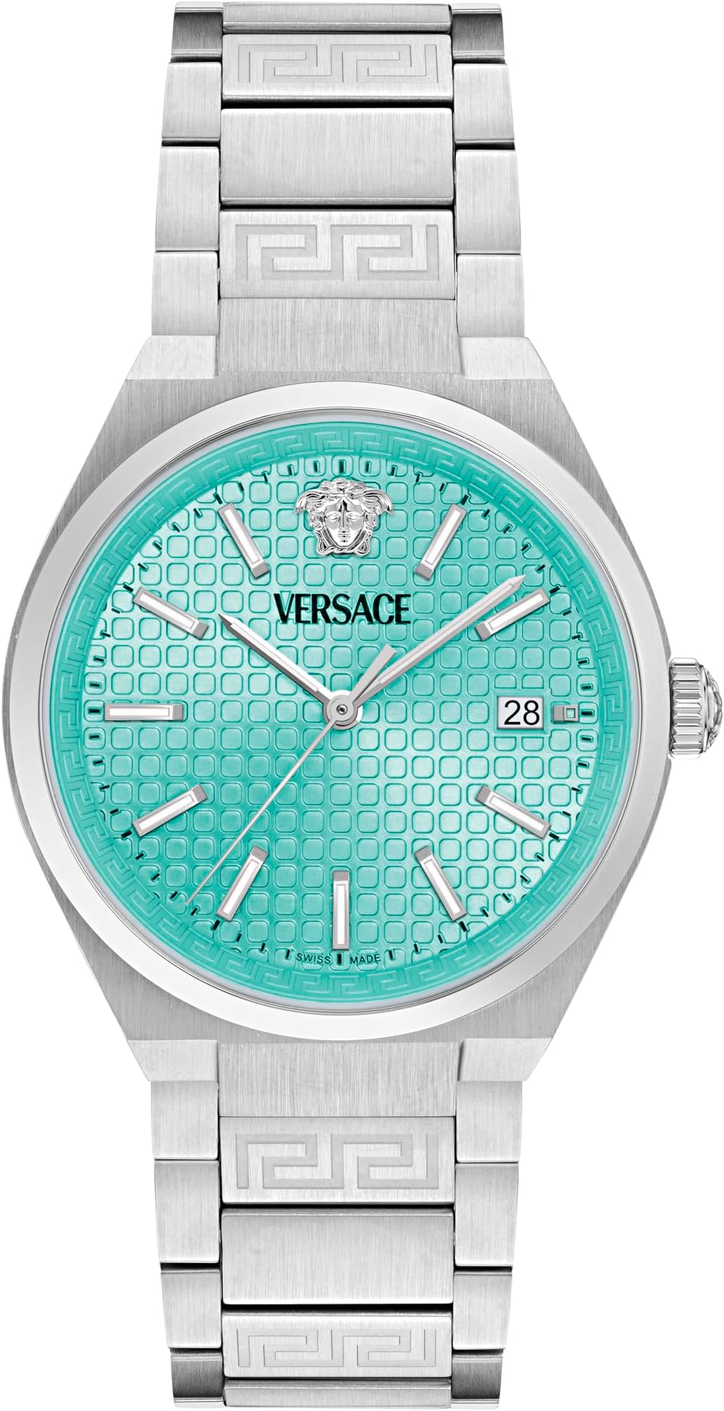 Versace V-Auria women's watch with turquoise dial and silver steel bracelet