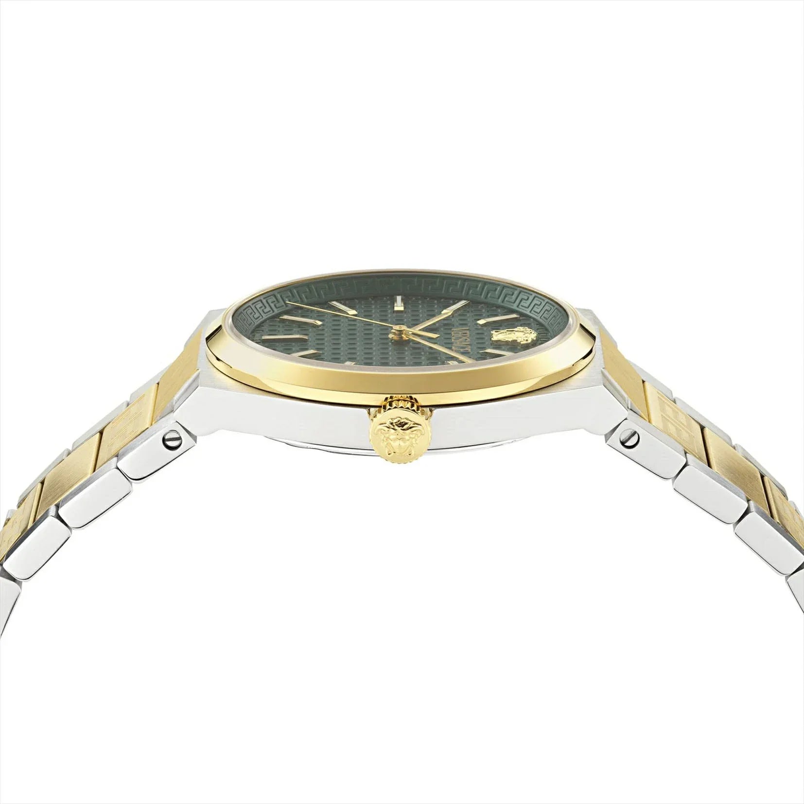 Versace V-Auria watch side angle view showing case and strap design
