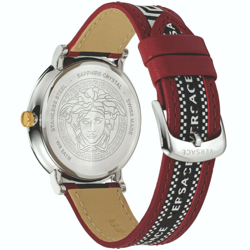 Versace V Circle Silver Dial Two Tone Leather Strap Watch for Men - VEBQ01319 VEBQ01319 - Image 7