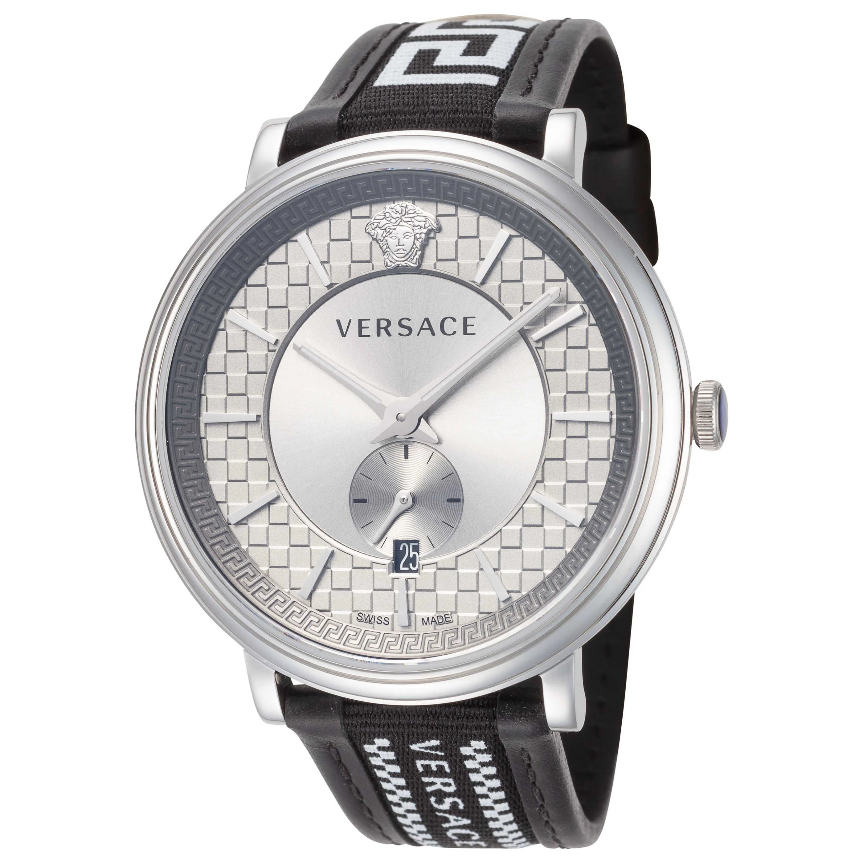 Versace V-Circle side angle view with black leather strap