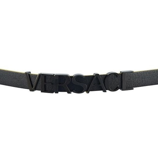 Versace logo metal buckle detail on double wrap leather strap