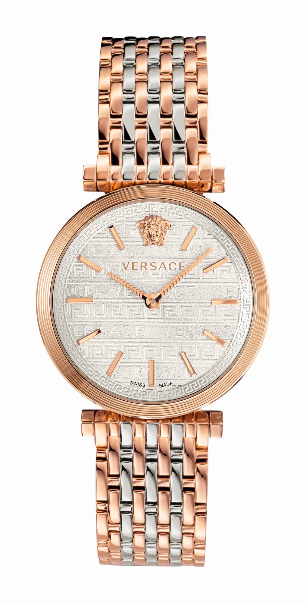 Versace V-Twist ladies watch with silver dial, rose gold and steel two-tone bracelet