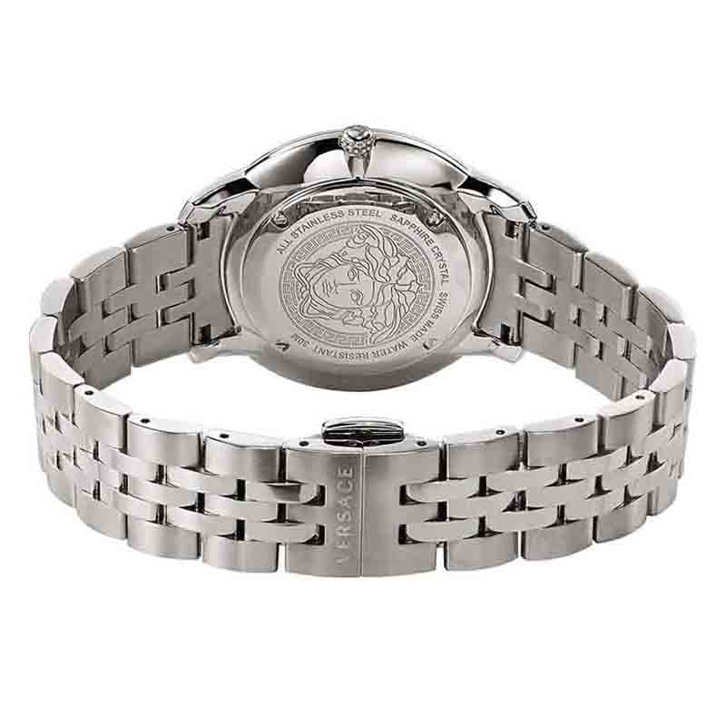 Caseback of Versace V-Urban watch displaying Medusa logo and engraved details